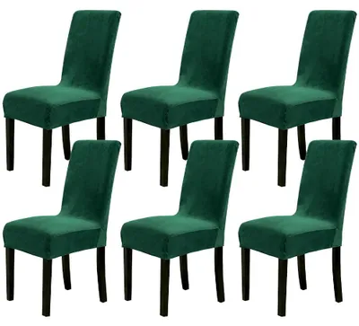 Image de Housses de chaise Chickw1, lot de 6, housses de chaise en velours pour chaises cantilever, chaises de salle à manger, housses pour mariages, hôtels, cuisines, banquets, fêtes, housses de chaise extensibles (lot de 6, vert foncé)
