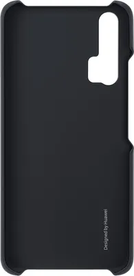 The back of a black phone case is shown against a white background.