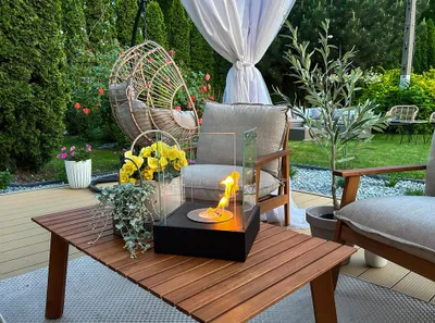 Produktbild von Freistehender Bioethanol-Kamin Sunset Garden Schwarz Matt – 2 kW, 1 L Brenner, mit Glas