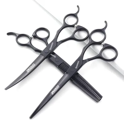 Produktbild von Friseurschere 7 Zoll Schwarz 440C Edelstahl Haarausdünnungsschere