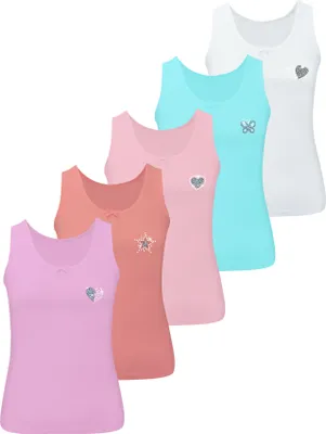 Produktbild von 5er Set Mädchen Unterhemden - Strass - Bunt