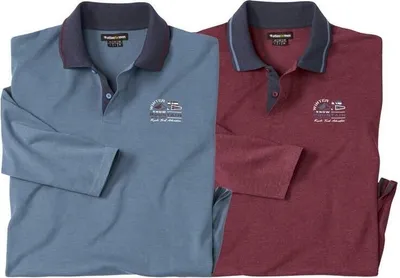 Produktbild von Atlas For Men - "Snow Mountain" Poloshirt für Herren (2er-Pack) Langärmlig AF1865 (5XL) (Blau/Burgunderrot)