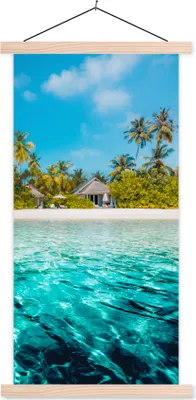 Produktbild von MuchoWow® Textilposter Strand - Palmen - Meer 40x80 cm mit holzfarbenen Rahmen - Wohnzimmer