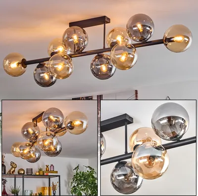 Produktbild von Fossobiubo 10-flammige Deckenlampe aus Metall/Glas in Schwarz/Bernstein/Rauch