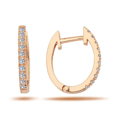 Produktbild von Oval Creolen Diamanten Brillant-Schliff Ohrringe 14 Karat Rotgold