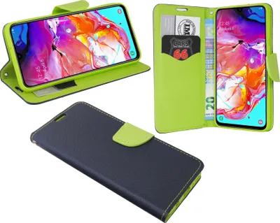 Obrázok produktu pre cofi1453® Puzdro typu kniha "Fancy" kompatibilné s mobilným telefónom SAMSUNG GALAXY A70 (A705F) puzdro peňaženkové puzdro s funkciou stojana, slot na kartu modro-zelené