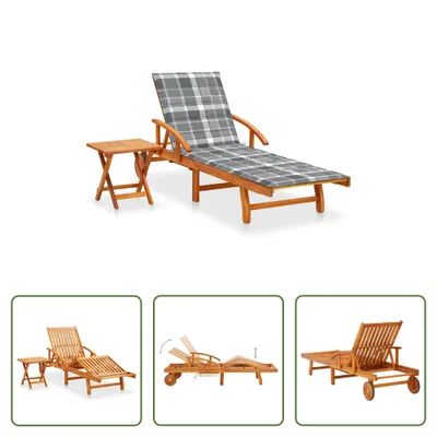 Obrázok produktu pre The Living Store Lehátko so stolíkom a vankúšom z masívneho akáciového dreva