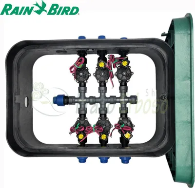 Produktbild von PA-DV-6-9V - 1" 6-Zonen-Ventilkasten, vormontiert mit Rain Bird Komponenten
