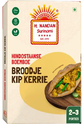 Obrázek produktu pro H. Nandan Hindostaanse Boemboe Broodje Kip Kerrie, 70 g - Směs pikantního kari koření na kuřecí sendviče