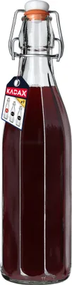 Produktbild von KADAX Universale Flasche mit Bügelverschluss "Tore", Glasflasche, Saftflasche, Transparent, 1000 ml, 1 Stück
