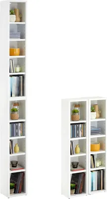 Produktbild von CD DVD Blueray Regal CHART in Weiß – Zweiteiliges Medienregal, Aufbewahrung, CD-Ständer mit 10 Fächern für bis zu 160 CDs, 20x187 cm (B x H)