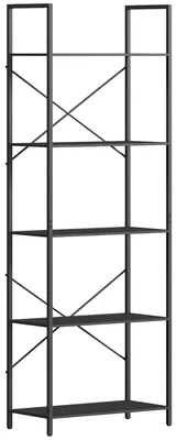 Obrázek produktu pro Pětipatrová knihovna – průmyslová, otevřená konstrukce | Barva: černá | Rozměry: 60 x 30 x 170,5 cm