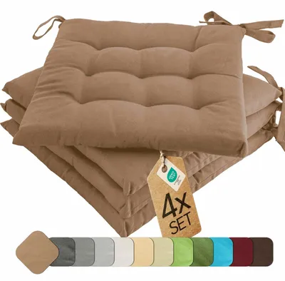 Produktbild von Sitzkissen Stuhlkissen Indoor & Outdoor 4er Set 40x40 cm - Taupe - etérea Stuhl Kissen Auflage mit Bändern