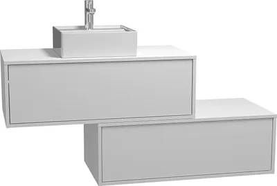 Produktbild von Weißer wandmontierter Badezimmerschrank mit Waschbecken und zwei Schubladen - 94 cm - TEANA II