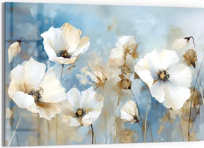 Produktbild von DEQORI Glasbild Echtglas 90x60 cm 'Abstrakte Blütenpracht' Wandbild Bild modern Deko