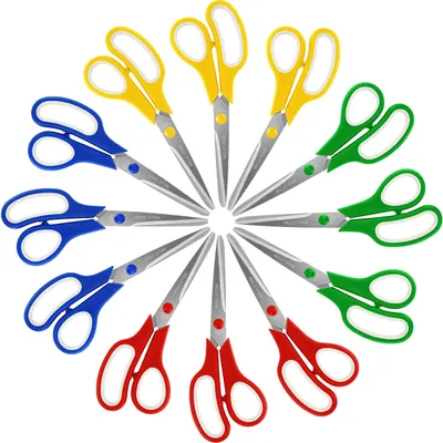 Produktbild von Belle Vous (12er Pack) Assortiertes Scheren Set - 21 cm Gesamtlänge - Scharfe Schere mit Edelstahlklingen & Farbigem, Weichem Komfortgriff - Schere