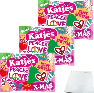 Produktbild von Katjes Peace & Love Vegan Neujahr Edition 3er Pack (3x175g Packung) + usy Block