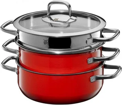 Produktbild von Induktionskochset - Stahlkochset Dampf - Kochen und Dampfen -  - 3-teilig 22 cm - Rot
