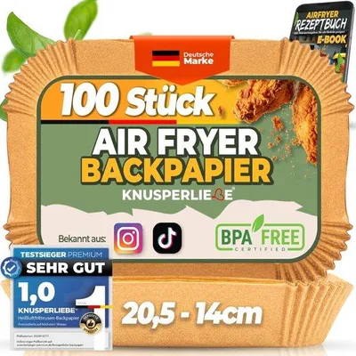 Obrázok produktu pre Papier na pečenie do fritézy Airfryer pre dvojkomorové modely, obdĺžnikový, 20,5 × 14 cm, 100 kusov