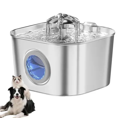Produktbild von Trinkbrunnen Katze Hund 2,2L Edelstahl Wasserbrunnen mit Fenster Leise 4-Stufen Filter Trinkbrunnen für Katzen Kleine Hunde Mehrere Haustiere