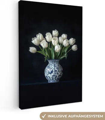 Produktbild von Leinwand Bilder 80x120 cm - Blumen - Tulpen - Weiß, Wandbilder, Wanddeko Wohnzimmer, Bild