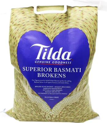 A bag of Tilda Superior Basmati Brokens rice.