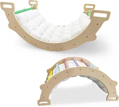 Image de Structure d'escalade avec coussin moelleux, triangle d'escalade pour se balancer, grimper et ramper, structure d'escalade intérieure en bois, pour les enfants à partir de 3 ans (couleurs vives)