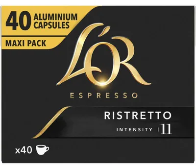 Produktbild von L'Or Espresso 40 x Ristretto, Kaffeekapsel, Ristretto, Dunkle Röstung, Nespresso, Schwarz, Gold, Silber, 40 Stück(e)