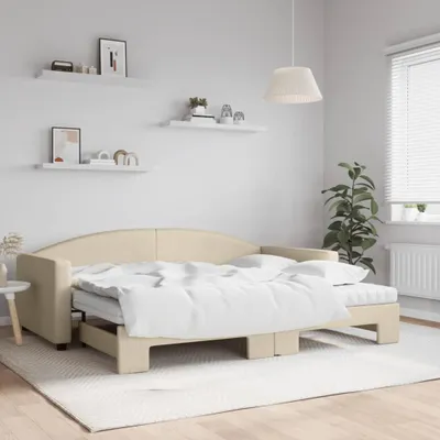 Image de Maison Exclusive - Canapé-lit convertible avec matelas, couleur crème, 90 x 200 cm, tissu