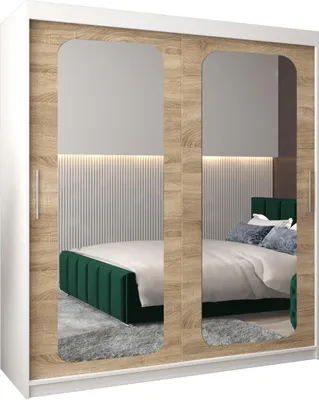 Produktbild von MEBLE KRYSPOL Promo 3180 Schlafzimmerschrank zwei Schiebetüren - Mattweiß + Sonoma