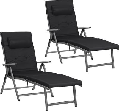 SONGMICS 2 St Gartenliege, 6 cm dicker Matratze,Aluminium, atmungsaktiv schwarz
