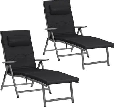 Produktbild von SONGMICS 2 St Gartenliege, 6 cm dicker Matratze,Aluminium, atmungsaktiv schwarz