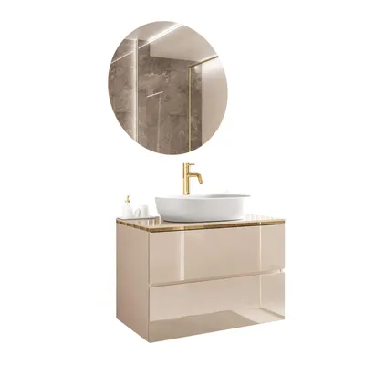 Produktbild von Badezimmerschrank AURORA KASCHMIR GOLD, Spiegel, Batterie, Waschbecken Oval