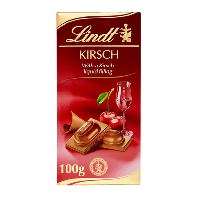 Obrázok produktu pre Lindt mliečna čokoláda s náplňou z čerešňového destilátu Kirschwasser 100g