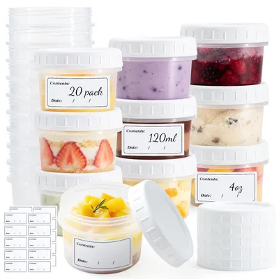 Immagine prodotto di Contenitori per il congelamento in plastica, riutilizzabili, da 120 ml, confezione da 20 pezzi, con coperchio, ideali per porzionare