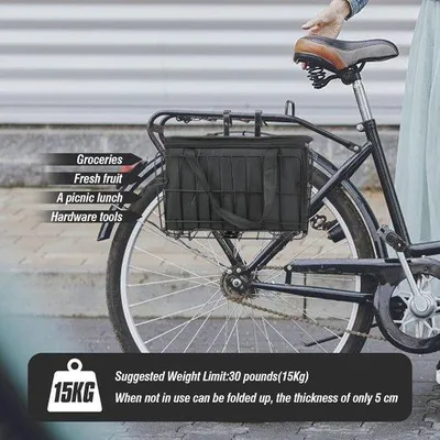 Productafbeelding van Fietsmand Vouwbaar - Voorrek Mand - Boodschappen Vervoeren - Met PolyurethanLiner - 33x20x22cm - Zwart