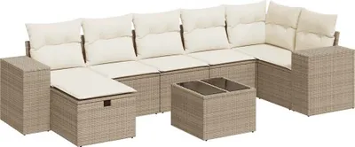 Produktbild von vidaXL 8-tlg. Garten-Sofagarnitur mit Kissen Beige Poly Rattan