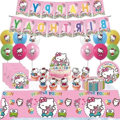 Immagine prodotto di Decorazioni di compleanno per 10 persone: piatti, tovaglioli, tovaglia, palloncini