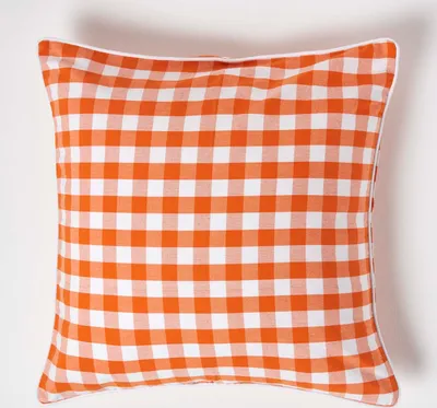 Obrázek produktu pro HOMESCAPES Oranžový kostkovaný povlak na polštář 60 x 60 cm ze 100% bavlny