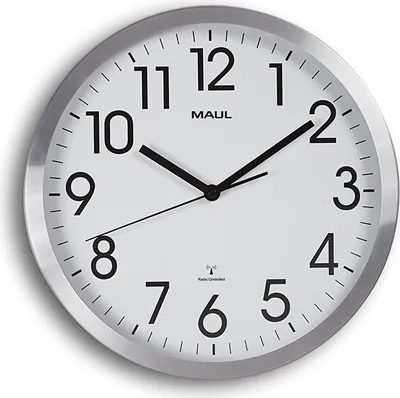 Produktbild von MAUL Wanduhr MAULmove Ø 30.5 x 5 cm funkgesteuert Aluminium 1 x AA (1.5 V) weiß silber