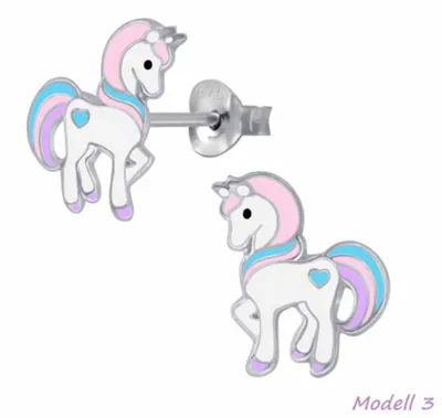 Produktbild von Kinderohrstecker „Einhorn“: Mädchen Ohrringe Silber Modell 3