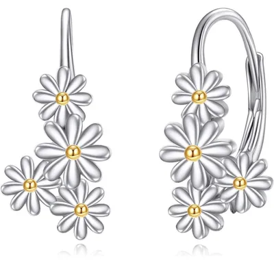 Produktbild von Ohrringe Sterling Silber Gänseblümchen Dangle Drop Blumenschmuck für Damen Mädchen 20,2 x 10,3 mm