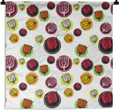 Produktbild von MuchoWow® Wandteppich Wandbehang Tulpe - Blumen - Muster 150x150 cm Tapisserie Dekoration Wandtuch - Wohnaccessoires - Modernes