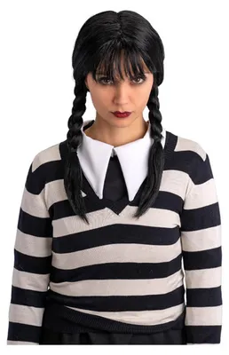 Immagine prodotto di Parrucca nera da ragazza gotica con trecce e frange