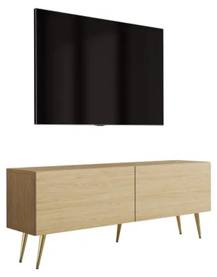 Obrázok produktu pre TV skrinka, nožičky so sklonom, zlatá farba, masívna doska z dubu, povrchová úprava olej, rozmer 140 x 32 x 52 cm
