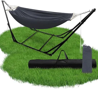 Produktbild von Hängematte mit Gestell Klappbar Garten Hängemattengestell Metall Gestell hängematte Outdoor hängematte Mit Tragetasche Metallgestell bis 150 kg für Camping Garten Pool Balkon