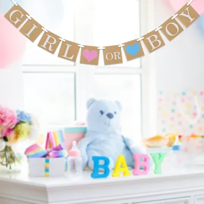 Zdjęcie produktu dla Girlanda na imprezę ujawniającą płeć dziecka, karton, 1 sztuka, idealna na baby shower