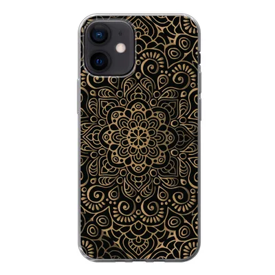 Produktbild von MuchoWow® Handyhülle Schutzhülle Hülle für iPhone 12 Goldenes Muster auf schwarzem Hintergrund Silikon Softcase Handy Hülle - Schutzhülle
