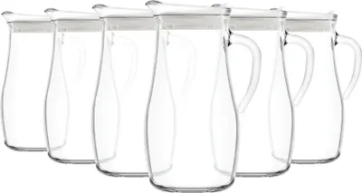 Produktbild von Misket Wasserkrüge aus Glas mit Silikondeckel – 1,8 l – transparent/weiß – 6 Stück