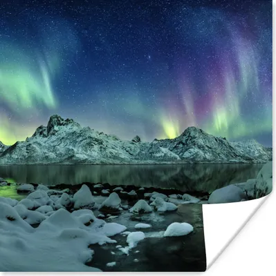 Produktbild von MuchoWow® Poster Meer - Eis - Nordlicht - Winter - Natur 50x50 cm - Wohnzimmerdekoration